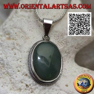 Ciondolo in argento 925‰ con avventurina ovale contornata da intreccio - Foto 1 di 2