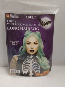 An American Co. neuwertig pastellblau Gothic langhaarige Perücke mit Weltraumbrötchen 23,5" L neu mit Etikett! - Bild 1 von 5