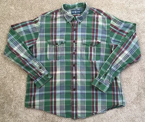 Polo Ralph Lauren Shirt Men's XXL Green Maroon Plaid Pockets Long Sleeve - Picture 1 of 8