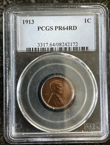 1913 P Lincoln Cent PR64RD PCGS ~ Proof Penny Cover