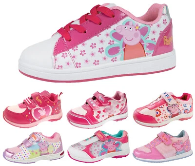 Girls Peppa Pig Pink Glitter Trainers Adjustable Straps Flat Sports Shoes Kids