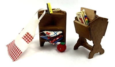 Vintage Dollhouse Miniature Sewing Box Basket Furniture Corner Shelf for Diorama - Image 1 of 4