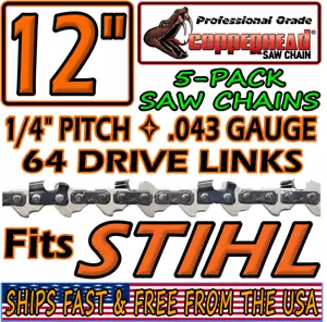 COPPERHEAD 5-PACK 12" CHAINS for STIHL MSA 160, HT-KM, HT 105 POLE SAWS 71PM3-64 - Picture 1 of 13
