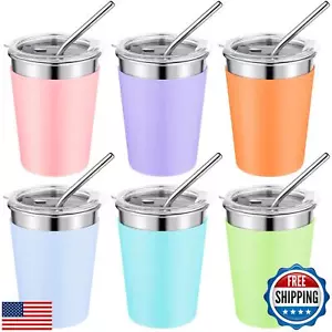 12 oz Tumbler Shot Glass with Straw and Lid, 6 Pack Stainless Steel Pint Cups - Picture 1 of 5