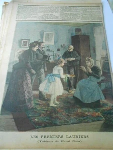 1891 les premiers lauriers Petite fille grand mère Illustration Gravure - Picture 1 of 1