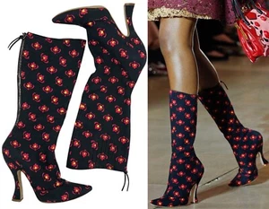 MIU MIU S/S 2012 Runway Canvas Flower Print Mid Length Heel Boots Sz 39/AU 8.5 - Picture 1 of 15