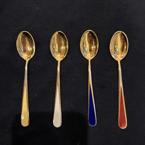 Sterling Silber Löffel Set mit Emaille und Goldplatte - Bild 1 von 6