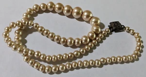 Antique Graduated Pearl Necklace Vintage Sterling Silver Clasp 16" - Picture 1 of 8