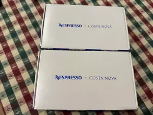 Set of 2 NESPRESSO LISBON BICA Costa Nova Ceramic Cups W/ Saucer NATA PORTUGAL - Picture 1 of 8