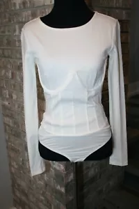 NEW Lulus Womens Cream Color Stretch Long Sleeve Bodysuit Top SZ S - Picture 1 of 5