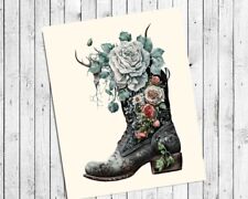 VICTORIAN GOTHIC BOOTS with Blue Roses 8x10 CARDSTOCK PRINT