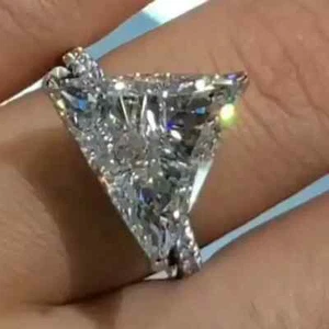 3CT Trillion Cut Lab Created Diamond Wedding Engagement Ring 925 Sterling Silver - Picture 1 of 4