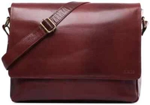 LEABAGS Oxford Brown Genuine Buffalo Leather Messenger Bag in Vintage Style 15” - Picture 1 of 4