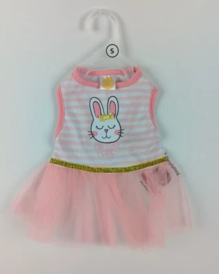 Vestido rosa para cachorro Simply Wag pequeno com coelhinho da Páscoa "EGG-STRA FOFO" - Imagem 1 de 4