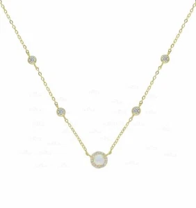 14K Gold  VS/F-G Diamond And Opal Gemstone Pendant Necklace - The Jewelz - Picture 1 of 3