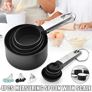 4Pcs Measuring Cups Spoons Baking Cooking Kitchen Tools Set Stainless Steel + PP - Picture 1 of 28