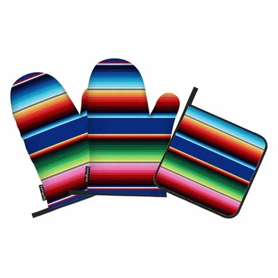 3 guantes mexicanos para horno, juegos para ollas, rayas de colores, resistentes al calor Foto 1 de 4
