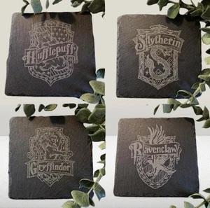 Set of 4 Harry Potter House Inspired Slate Coasters, Film, TV, Gift, Wizards - Picture 1 of 2
