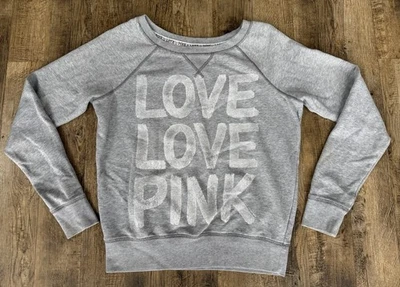 Victoria's Secret Love Rosa Gris Cuello Redondo Guepardo Corazón Sudadera Talla M Foto 1 de 4