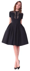 NWT Isabel Garcia black cocktail rockabilly Fit & Flare Dress lace full skirt M - Picture 1 of 7