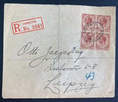 1923 Gibraltar Anglo Egyptian Bank Red Wax Seal Cover To Leipzig Germany - Image 1 of 2