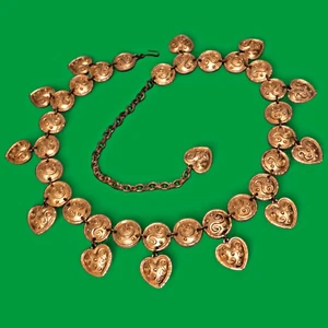 EDOUARD RAMBAUD PARIS BELT gold medallion disk heart chain link concho XS S B5 - Picture 1 of 6