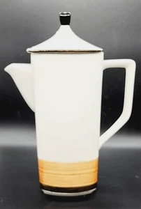 Mid Century Modern Imperial Stone Tan Coffee Pot Hand Painted Tan & Brown Trim - Picture 1 of 10