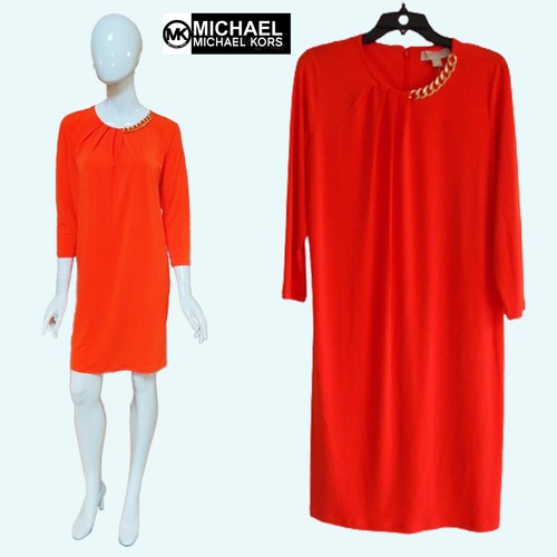 Abito a tubino MICHAEL Michael Kors NUOVO MANADARIN orlo a catena manica 3 4