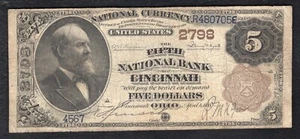 1882 $5 BB THE FIFTH NATIONAL BANK OF CINCINNATI, OH NATIONAL CURRENCY CH. #2798 - Picture 1 of 2