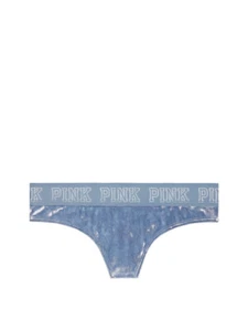 Victoria's Secret PINK Logo Velvet Thong Panty Desert Sky - Picture 1 of 2