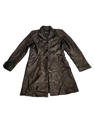 Blazer gabardina Wilsons de cuero Pelle Studio línea larga negra para mujer pequeña Foto 1 de 4