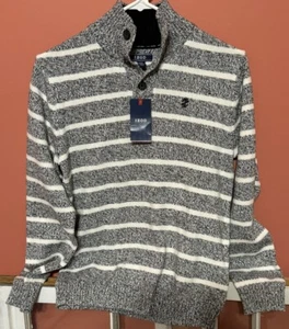 Izod Sweater Boys L 14 /16 Preppy Schoolboy Ivory Black Stripe NWT - Picture 1 of 4