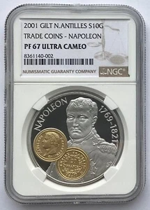 NETHERLANDS ANTILLES 10 GULDEN NAPOLEON 20 FRANCS GOLD COIN IMAGE NGC PF 67 2001 - Picture 1 of 2