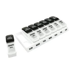 7 Day Pill Case Organizer 2 Times A Day AM/PM Large Compartments w/ Push Button - Picture 1 of 7