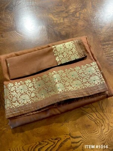 Indian Women's NEW Brocade Artificial Silk Sari Saree BROWN w/Blouse PIECE 1016 - Picture 1 of 8