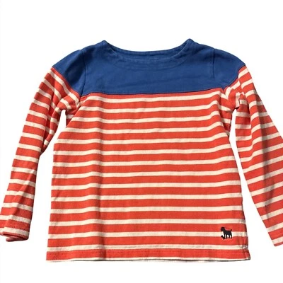 Mini Boden Kids Striped Long Sleeve Shirt Blue/Orange Cotton Size 4-5 Yrs - Image 1 of 3