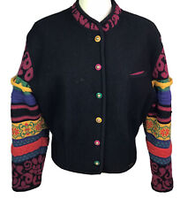 Retro GEIGER Women Jacket 100% Virgin Wool Fair Isle Multi Color Size 40 US M