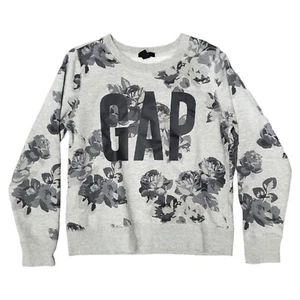 GAP Sweater Youth Teen Large Gray Floral Roses All Over Print Logo Spell Out - Picture 1 of 6