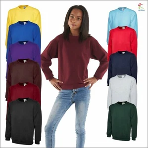 Uneek Childrens Round Neck Sweatshirt Kids Pullover School Casual Brushed Jumper - Picture 1 of 16