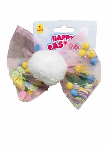 1 Ct Happy Easter Pom Pom Glitter Confetti Shaker Tulle Bow - Picture 1 of 4