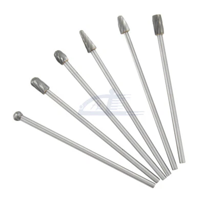 6pc 1/4" Tungsten Rotary Carbide Burr Bits Aluminum Bur 6" Long Shank Single Cut - Image 1 of 4