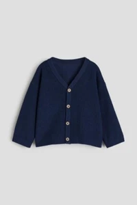 New H&M Baby Dark Blue Cotton V-neck Waffle-knit Cardigan 1127457 Size 9-12 M - Picture 1 of 2