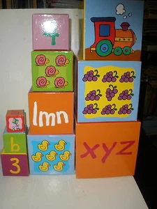 KidConnection Connection Nesting Blocks 10 blocks w/ numbers, letters, pix (N9) - Picture 1 of 4
