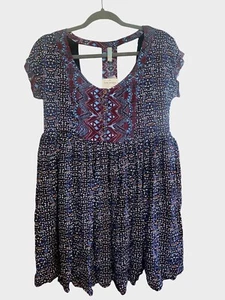Free People Damen Kleid XS Blau Sundown Aztekenmuster Babydoll Mini - Bild 1 von 5