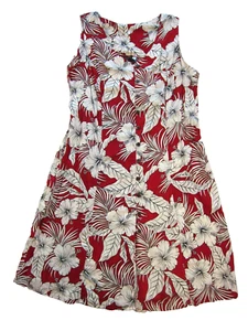 NWT Tiki Palm 100% Rayon Red White Hawaiian Floral Button Front Tank Dress XL - Picture 1 of 7