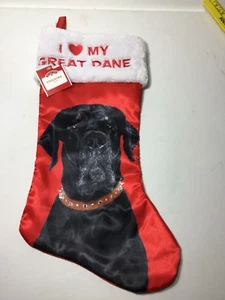 I Love My Great Dane Pet Puppy Dog Christmas Santa Stocking Holiday Time NWT - Picture 1 of 6