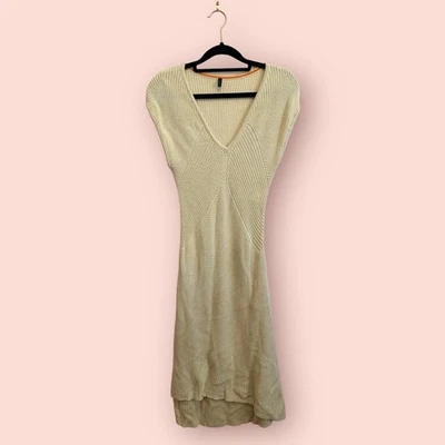 Stile Benetton Knit Tank Cream Swing Sweater V-Neck Dress XS - Image 1 of 4