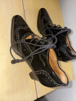 Ralph Lauren Raro Italia Tacones Bloque Con Cordones Mujer Talla 7 B Negro Puntera Almendra Foto 1 de 4