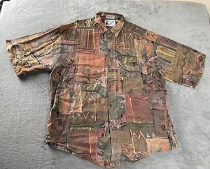 Vintage Goouch Hemd Herren Large Mehrfarbig Abstrakt Knopfleiste Kurzarm Viskose - Bild 1 von 12