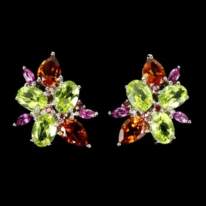 925 Sterling Silver Earrings Oval Peridot Citrine Rhodolite Gemstone Jewelry - Picture 1 of 13